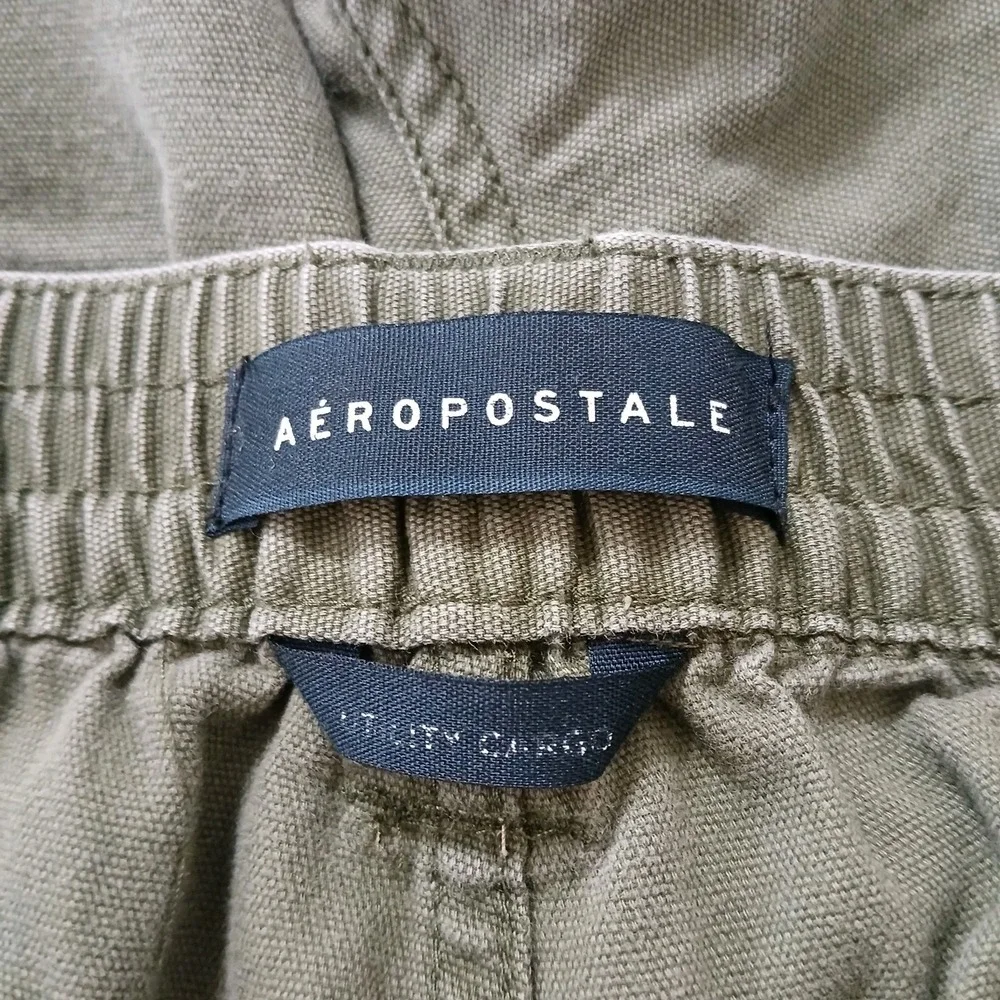 Aeropostale Men Cargo Pants SzS Olive Drawstring Hem Cotton Outdoors Hiking